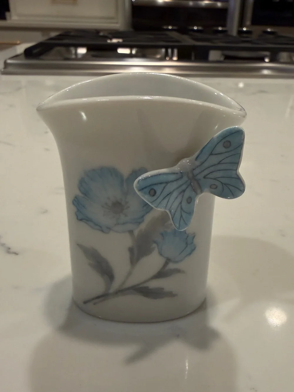 Blue Butterfly Porcelain Bud Vase vtg porcelain